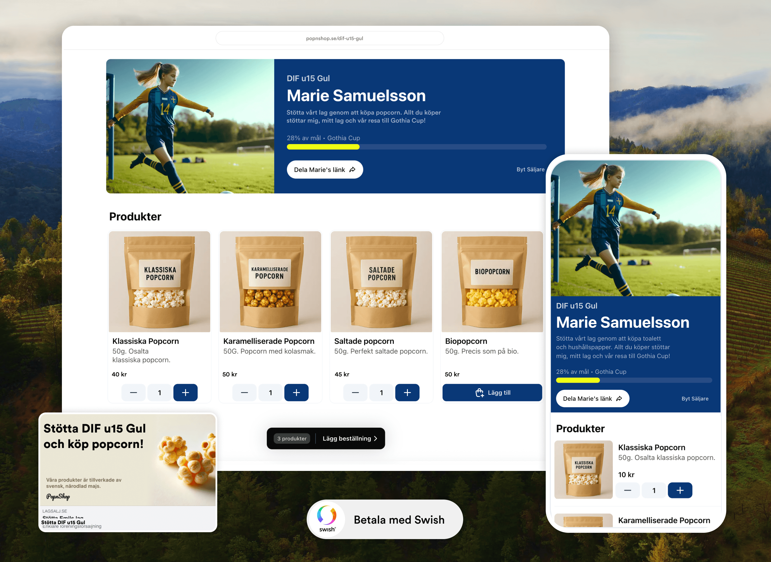 Webbshop för föreningsförsäljning i desktop och mobil